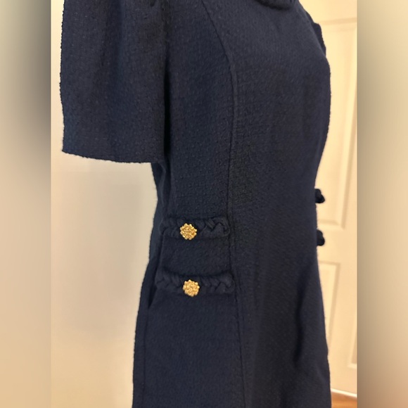 NEW FLORA BEA mini dress in meadowland Navy size LARGE TWEAD -collar round braid - Picture 3 of 8
